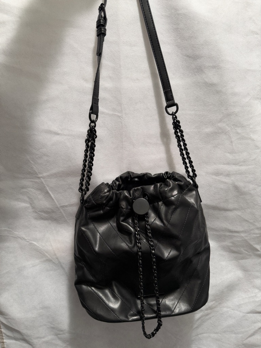 Aldo Black Quilted Drawstring Crossbody Bag